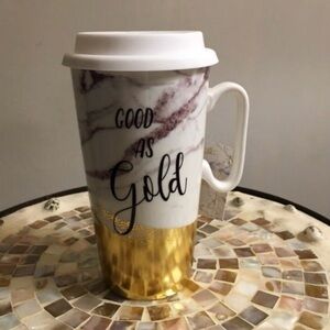 Mixit Good As Gold Ceramic Mug With Silicone Lid New